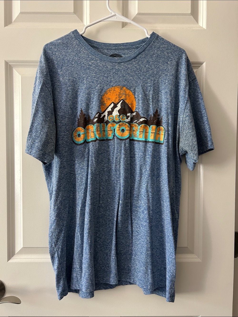Retro California Graphic Tee - Blue Heather and Orange XL
